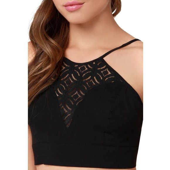 Hommage From Los Angeles Lace Inset Tie Back Crop Top in Black Size Medium - Picture 5 of 10